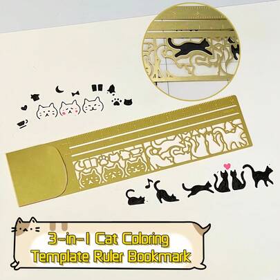 Ins风可爱猫咪三合一多功能镂空尺：尺子+书签+萌猫模板 | 高品质便携文具 | 学生及艺术家创意礼物