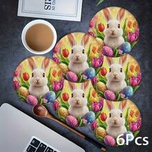 2片/4片/6片装卡通复活节兔子和复活节彩蛋图案硅胶餐垫，节日礼物，节日装饰，适用于餐桌、咖啡吧，四季皆宜，可水洗，可作房间装饰、杯垫、沥水垫、厨房餐桌垫、室内外派对装饰、家居装饰，理想礼物