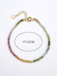1条波西米亚风18K镀金天然绿柱石刻面珠手链，适合女性日常佩戴和叠戴 - 彩色碧璽 - 查看 4