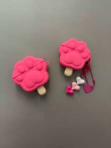 Cute & Sweet Strawberry Paw Popsicle Silicone Protective Case Compatible With Airpods Pro 3, 4, Pro 2/1/2, Girly Design - Hot Pink - View 1