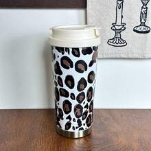 Kubek termiczny ze stali nierdzewnej o pojemności 500 ml z nadrukiem w panterkę, nowa stylowa przenośna butelka na wodę odpowiednia dla mężczyzn i kobiet, kubek samochodowy ze słomką, prezent na Boże Narodzenie/urodziny - Wielokolorowe - Zobacz 5