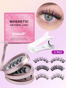 Waloshow 3 Pairs Of CC Curled Magnetic Eyelashes Set And 8-10 Pairs Of False Eyelashes Combo Set, Includes Magnetic Clips, Mixed Styles, No Glue Needed, Natural & Realistic, Reusable, 7-12mm Faux Mink Lashes, Suitable For Daily Wear, Waterproof, Cartoon Style, Extended Outer Corner Design, Enlarges Eyes, Thin & Long, Ideal For Travel, Beach Vacation, Camping - Natural Lashes - View 5