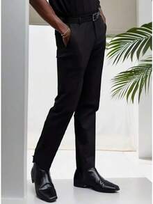 Manfinity Homme Solid-Color Pocketed Straight-Leg Casual Pants For Men Men's Trousers Elegant Men's Suit Pants Men's Suits Pants Fall Collection The Perfect Valentine's Day Gift For Your Boyfriend.Jeans Hombre.Purple Jeans.Pantalones De Hombre.Jeans For Men.Men Jeans.Mens Jeans.Pants For Men.Mens Pants.Black Pants Men - 黑色 - 查看 5