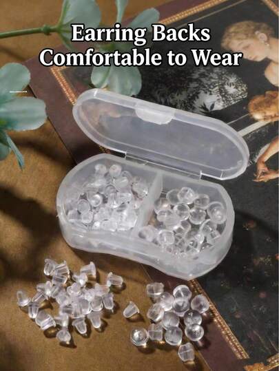 80-Piece Clear Earring Backs With Storage Case – Anti-Lost Earring Stoppers/Earring Clutches/Earring Tabs, Comfortable Ear-Fit Earring Back Accessories, Durable Plastic Earring Security Backs For Daily Earring Wear Jewelry Organization Earring Maintenance, Bestselling Earring Accessory Kit, Ideal For Daily Earring Use Jewelry Storage Valentine's Day Practical Gift For Friends Colleagues Jewelry Lovers