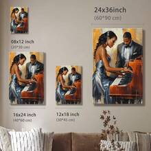 1pc Valentine Day Gift, Spring Wall Art, Christmas Decor Wooden Framed Wall Art, Wrapped Canvas Vintage Prints Poster, Man And Woman Playing Piano, Musical Performance, Formal Attire - Modern, Realistic Painting, Detailed, Classic Style, Birthday Party Decor, Decorative Wall Art for Living Room Bedroom Office, Hanging Hardware Included - Wrapped Framed Canvas, Vertical - Lienzo enmarcado - Ver 10