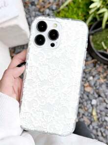 1pc Romantic Lace Pattern Soft Transparent Air Cushion Phone Case, Anti-Slip, Compatible With IPhone 11/12/13/14/15/16 Pro Max - Multicolor - View 3