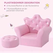 Sofá infantil de brincar, sofá infantil com pufe, sofá infantil de brincar com tema de princesa, mini sofá para um cantinho aconchegante, berçário, sala de jogos, quarto, rosa - Rosa Melancia - Ver 5
