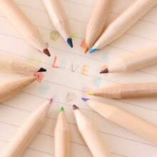 12pcs Creative Mini Bucket Colored Pencils, 4 Different Cap Colors, Built-In Pencil Sharpener On Caps, 12 Different Colored Pencils Per Bucket, Suitable For Student Drawing And Description, Back To School Prize Gift - Round - View 4