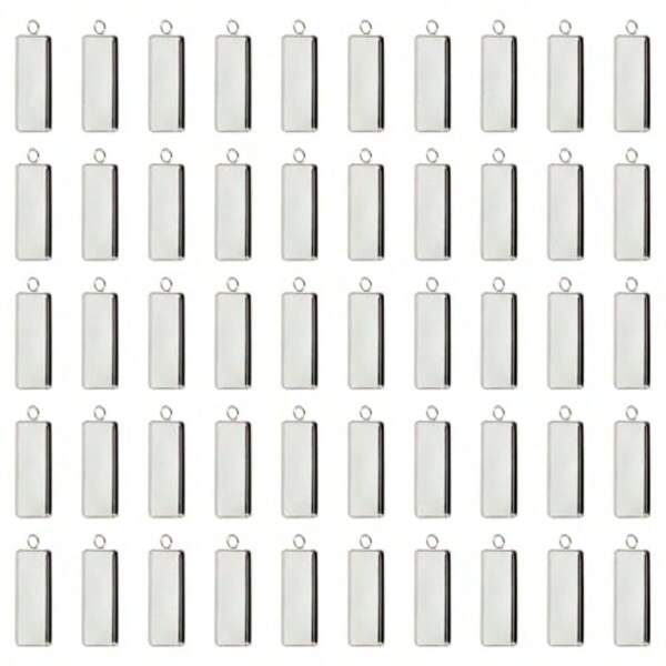 25x10mm 50 piezas Blancos rectangulares de acero inoxidable para manualidades y joyería DIY, como colgantes, llaveros, etc.