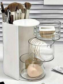 This 3-Layer Divided Storage Box Is Made Of ABS Material, Which Can Not Only Protect Powder Puffs And Makeup Sponges From Dust And Moisture, But Also Neatly Store Small Items Like Cushion Compacts And Lipsticks. It Is Very Suitable For Cosmetic Storage, Jewelry Storage, Hair Accessory Storage, Desktop Decoration, Or As A Valentine's Day Gift. - Multicolor - View 12