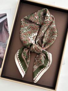 1pc Unisex Scarf, Square Headband, Headwrap, Shawl, Neck Scarf, Bandana - Dark Green - View 1