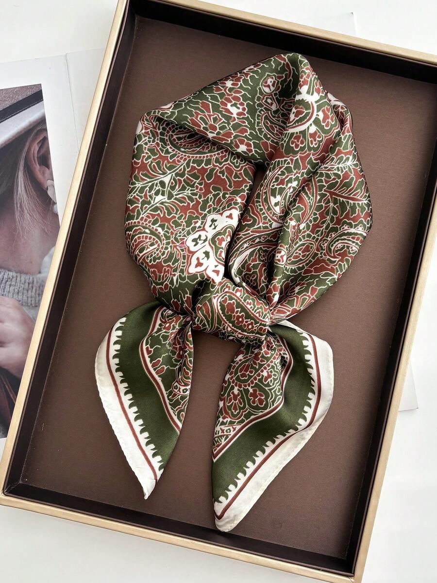 1pc Unisex Scarf, Square Headband, Headwrap, Shawl, Neck Scarf, Bandana - Dark Green - View 1