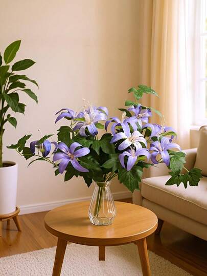 仿真百合花 - 塑料花卉摆设，适用于春季、婚礼、感恩节、圣帕特里克节、家居装饰 | 无需浇水，餐桌中心装饰 | 优雅的餐桌点缀，逼真的塑料材质，完美适用于婚礼和各种节日场合