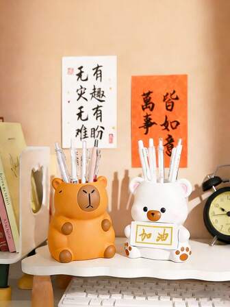 可爱卡通水豚笔筒，桌面装饰，个性化化妆刷收纳盒，桌面整理器，学习用品，多功能文具笔筒，学生用品