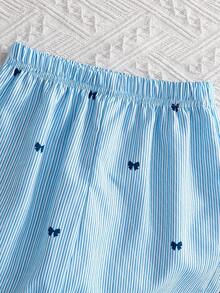 2pcs Setelan Musim Panas Anak Perempuan Atasan Rompi dan Celana Motif Pita Kotak-kotak Biru - Biru - View 6