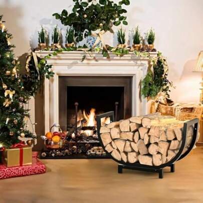 Estantería para leña de 24 pulgadas para uso en interiores y exteriores. El soporte de leña de acero resistente es impermeable y antioxidante. Organizador de leña de doble capa estable perfecto como decoración de chimenea para el hogar, el patio o la chimenea