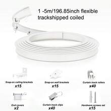 1 Set - Ceiling Curtain Track Flexible Curved Curtain Track, 16-Foot Wall-Mounted Sliding Ceiling Track And Clip Curtain Track, System Set As RV Room Divider (White) - White - View 14