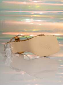 1 Pair Elegant Gold Foil Sequin High Heel Sandals, Open Toe Crystal Fashion High Heels For Women, Summer - Gold - View 7