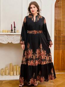 DEARCASE Robe élégante à manches longues, col en V avec découpe, imprimé pois, pour femmes grandes tailles, printemps - Multicolore - Voir 4