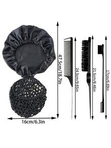 4pcs Black Hair Turban Set - Women Sleeping Hair Wrap 2-In-1, Silk Material Breathable Non-Damaging For Curly And Natural Braided Hair