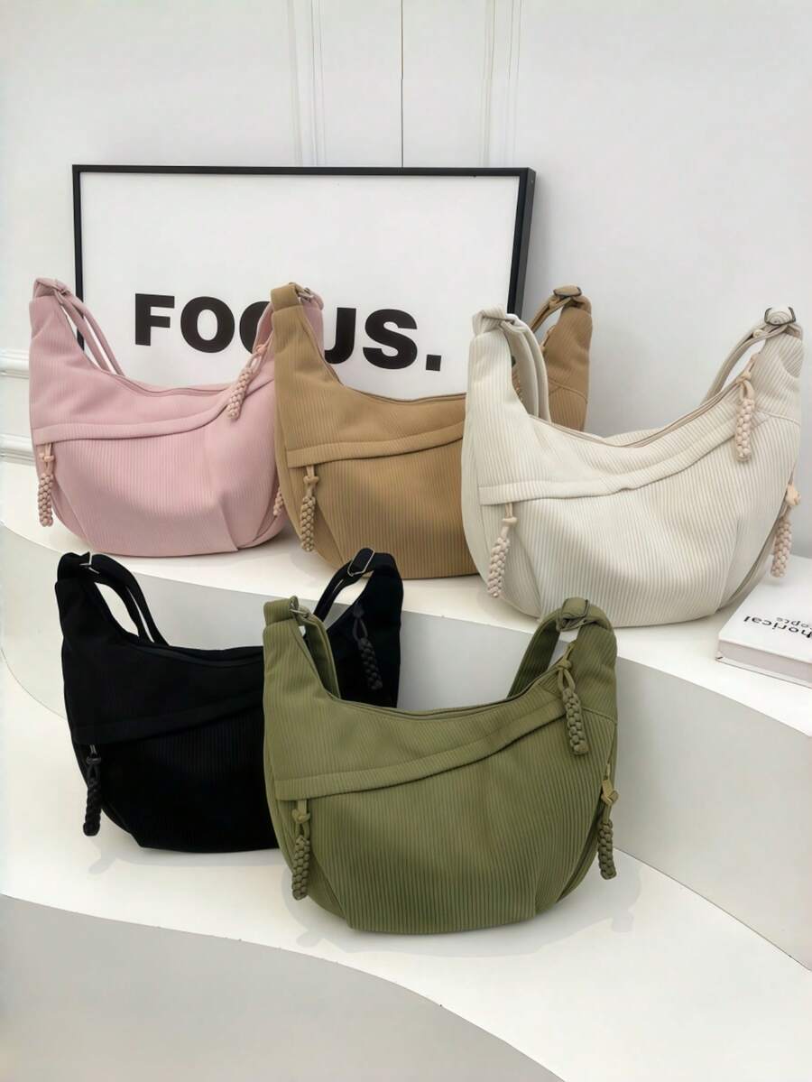 1个灯芯绒多功能拉链校园单肩包，简约百搭学生文具包，新款大容量高端时尚通勤单肩包，可装笔记本电脑、平板电脑和其他学习用品，适合各种场合