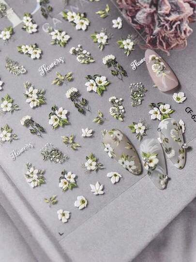 One Valentine's Day Embossed Nail Sticker With Spring Daisy Floral Pattern, Y2K Decorative Sticker. Suitable For Nails/Phone Cases/Notebook Packaging. A Cute And Girly Nail Art Design, Perfect For DIY Craft Gifts. Nail Supplies