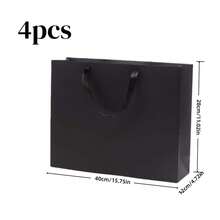 4个黑色礼品袋，带结实手柄 - 多种尺寸可选，大小尺寸组合，适用于礼品包装、糖果、购物等场合，适合婚礼、生日派对、母亲节、商务、精品店、派对回礼等。