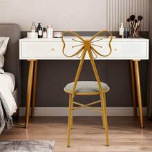 Light Pink & Dark Pink Butterfly Chair, Butterfly-Shaped Vanity Chair With Soft Cushion For Makeup Desk, Elegant Dining Chair, Accent Chair For Bedroom & Living Room, Gold Iron Frame, 220LBS Capacity - 灰色 - 查看 4