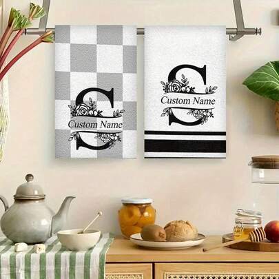 2PC Custom Name Contemporary Kitchen Towels, Super Absorbent Polyester Knit Fabric, Personalized Character Print Tea Towels, Ideal Housewarming Gift For Women And Family 250gsm Practical Kitchen Towel For Kitchen, Living Room, Bedroom And Home Use, Exquisite Pattern Printed Towel, Suitable For Kitchen And Living Room, Suitable For Car, Bedroom, Living Room, Office, Outdoor Camping Home Decoration, Comfortable, Soft And Additive Free Scouring Pad, A Good Gift For Daily Holidays