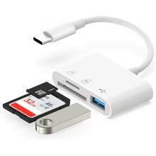 三合一 Lightning 转 USB/TF/SD 读卡器，兼容 14/13/12/11/X/8/7 系列、iPad、数据传输适配器，兼容数码相机 - 白色 - 查看 8