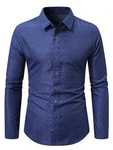 Men's Shirt, Fashionable Minimalist Printed Button-Up Shirt, Suitable For Spring And Autumn - Blue - View 2