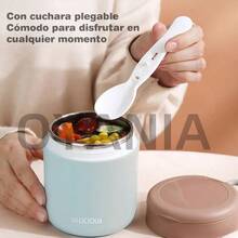 TendenciaOyania 2pzs Termo De Acero Inoxidable 430ml Para Comida Termo Para Sopa Y Comida Caliente Y Fría Con Tapa A Prueba De Fugas,con Cuchara Plegable Con Asa Para Niños Y Adultos, Trabajo Y La EscuelaCalidad premium - 1 - Ver 7