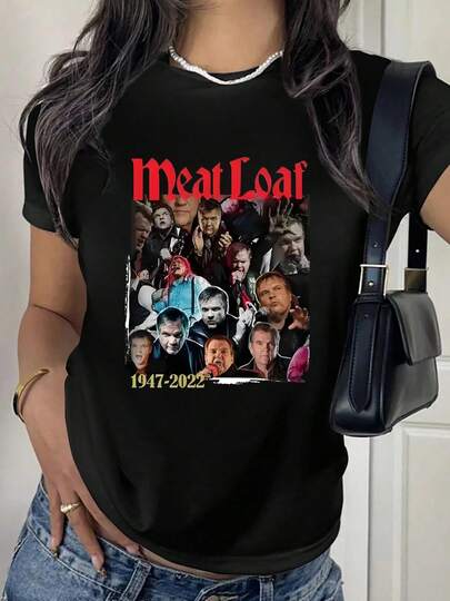 100% Cotton Meat Loaf Tribute Collage With Faces Round Neck Short Sleeve T-Shirt Women's Men's Fashion Summer Tops Printing Graphic Tee