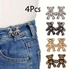 2pcs Gold Cartoon Bear Pants Buttons, Detachable Metal Waist Buttons Without Sewing - Gold - View 28