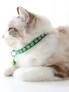 1pc Adjustable And Detachable Pet Collar With A Bell To Prevent Neck Strain. Cute Puppy Collar, Single Paw Print Pattern, Cute Kitten Collar, Pet Leash, Reflective Sticker Pet Supply Collar Set - Multicolor - View 4