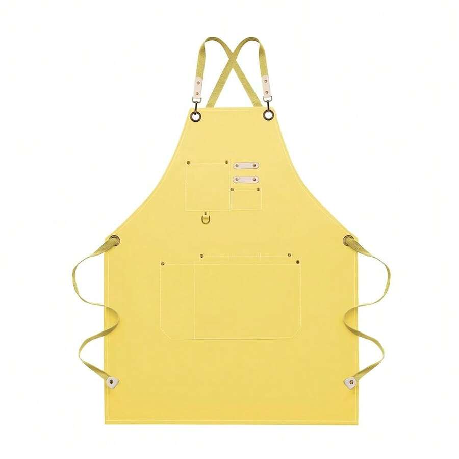 Dulabi Apron, Adjustable Chef Apron For Women And Men With Large Pockets, CooFKing Kitchen Apron With Back Straps - Amarillo - Ver 1
