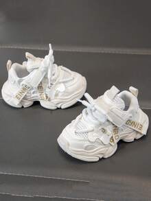 1 Pair Kids' Popular Sports Shoes, Spring/Autumn New Style, Boys/Girls Mesh Breathable Fashion Versatile Soft Bottom Non-Slip Durable Casual Sneakers, - White - View 3