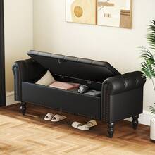 Fumahaus 52" Ottoman Bench With Storage Modern Tufted Storage Bench With Rolled Arms And Nailed Trims Large Bed Bench Flared Footrest Stool For Corridor Bedroom Living Room Hallway Room Decor Christmas Holiday Gift - PU - Màu đen - Xem 5