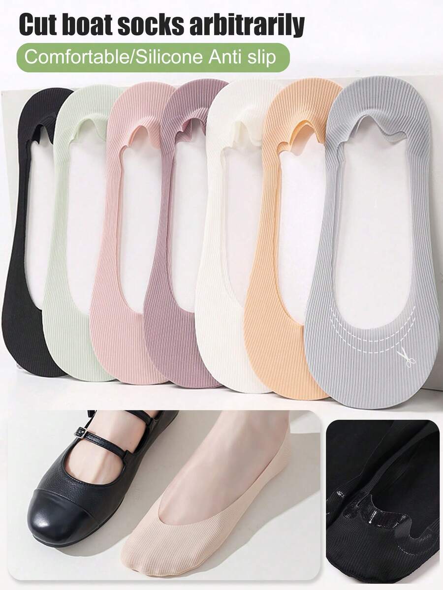 4/5/7 Pairs Women Multicolor Casual Boat Socks, Thin Ankle Socks For Spring/Summer, Non-Slip Invisible Socks For High Heels, Versatile & Fashionable - Multicolor - View 1