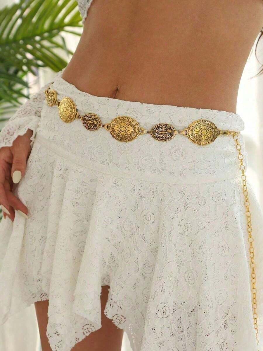 1pc Women's Fashion Metal Body Chain Belt, Vintage Bohemian , Matching Dresses And Suits - vàng - Xem 1