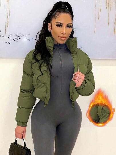 Chaqueta corta con cuello alto y cremallera al frente, de estilo europeo y americano, calientita