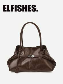 Large Capacity Commuter Tote Bag, Women's Solid Color PU Fabric Shoulder Bag, Magnetic Closure, Suitable For Girls, Ladies, College Students, Career Starters And Office Workers, Great For Work, Business, Commuting, School - Coffee - View 2