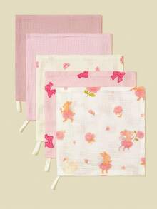5pcs/Pack Floral & Cartoon Animal Print Baby Cotton Gauze Bibs, Feeding Handkerchief, Saliva Towel - Multicolor - View 3