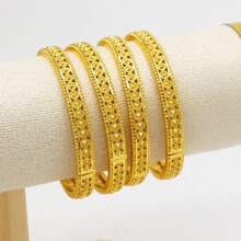 1/4件套实心花朵镂空镀金铜手镯，中东风格，适合日常、节日、派对佩戴 - 金黃色 - 查看 7