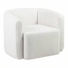 Upholstered Swivel Barrel Chair With Backrest And Armrests - White - View 3