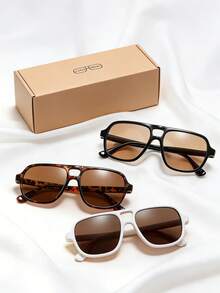 1 Pair Retro Double Bridge Fashion Minimalist Large Frame Glasses - Multicolor - View 2