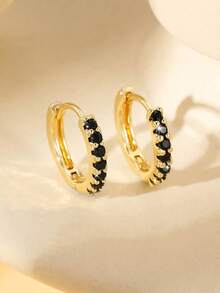 2pcs European & American Style Copper Alloy Inlaid Colorful Round Hoop Earrings, Available In Purple, Red, Orange, Navy, Pink, Green, Multicolor, Light Blue, White, Suitable For Women, Couples, Daily Wear, Decoration, Gift - Round - View 6