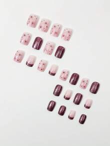 Instantly Upgrade Your Look With 24pcs Short Square Nail, Modern And Fashionable Nail Patch, Purple French Starry Polka Dot Fake Nail, Silver Glitter Decoration, Y2k Nail Set, Suitable For Office Women, Daily, Dating, Party, Holiday Nail Supplies Nails - Multicolor - View 4