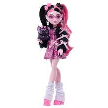 Mattel Monster High 娃娃，德古拉萝拉，身穿粉色蝴蝶结连衣裙和黑色开衫，配有宠物蝙蝠“Count Fabulous”，以及7件配件，包括拉面、口红和手提包。 - JHK29 - 查看 6