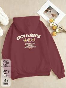 Áo sweatshirt in họa tiết đường phố thời trang mới năm 2026, kiểu dáng rộng rãi, tay dài, vai rớt, có dây rút, được thiết kế cho nữ, kiểu dáng unisex phù hợp cho mùa xuân, hè và thu, chất liệu nhẹ nhàng cho mặc hàng ngày. - màu đỏ gỉ - Xem 2
